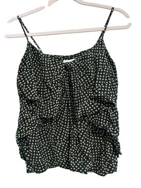 silence + noise Black Ruffle Cami with Beige Geometric Print size m